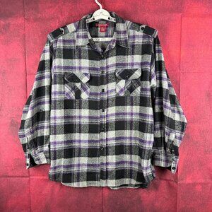 MONTAGE PLAID FLANNEL  MEN'S SHIRT BUTTON DOWN LONG SLEEVE BLACK/GRAY/PURPLE XL